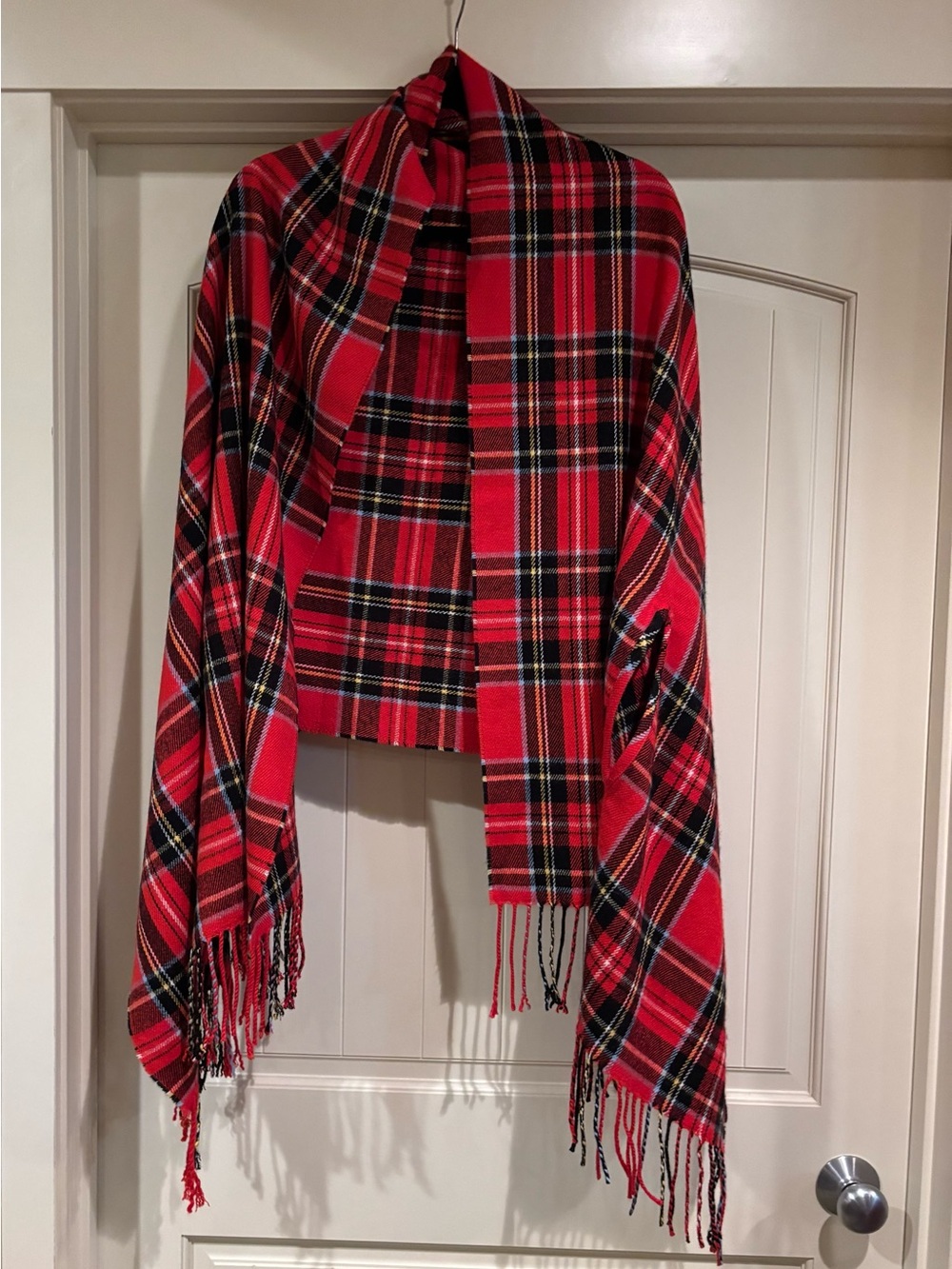 J. Crew Red Tartan Plaid Fringe Shawl